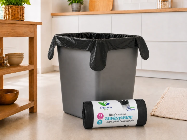 Worki na śmieci Extra grube wytrzymałe zawiązywane 35L 15 szt Cleanova Pro