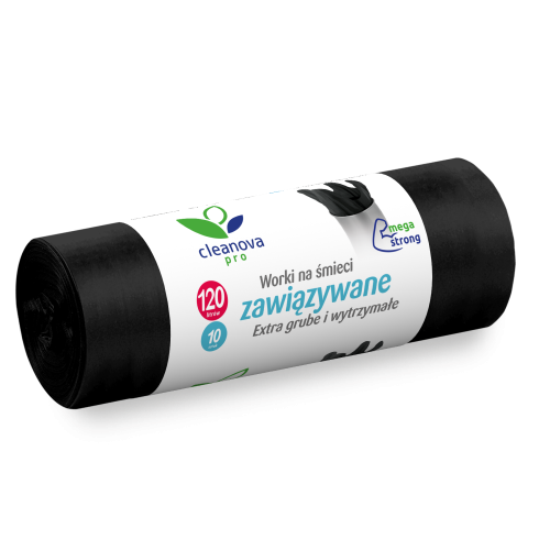 Worki na śmieci Extra grube i wytrzymałe związywane 120L 10szt Cleanova Pro