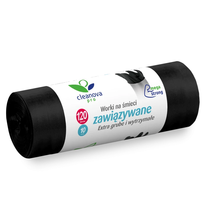 Worki na śmieci Extra grube i wytrzymałe związywane 120L 10szt Cleanova Pro
