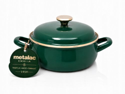 Garnek emaliowany niski 16 cm z pokrywką indukcja gaz Metalac 1,5L