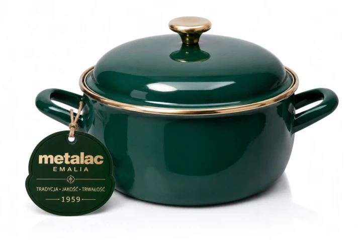 Garnek emaliowany 22 cm z pokrywką indukcja gaz Metalac 5,4L