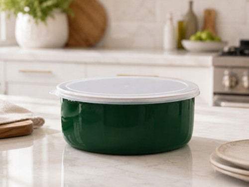Pojemnik emaliowany na żywność 16 cm z pokrywką Metalac Dark Green