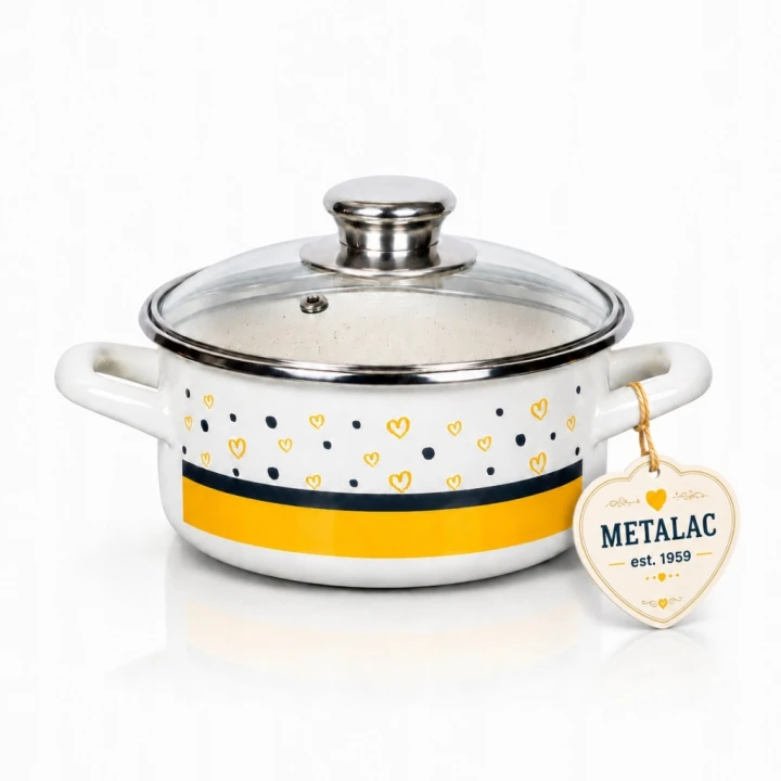 Garnek emaliowany z pokrywką 1,5L Metalac Hungry Hearts