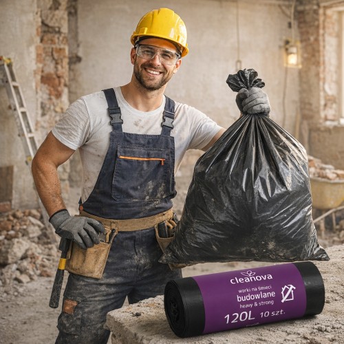 Zestaw 5 opakowań Worki na śmieci budowlane 120L 10 szt. Heavy & Strong Cleanova