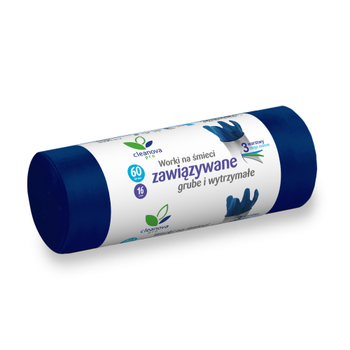 Worki na śmieci zawiązywane Grube i wytrzymałe 60L 16szt Cleanova Pro