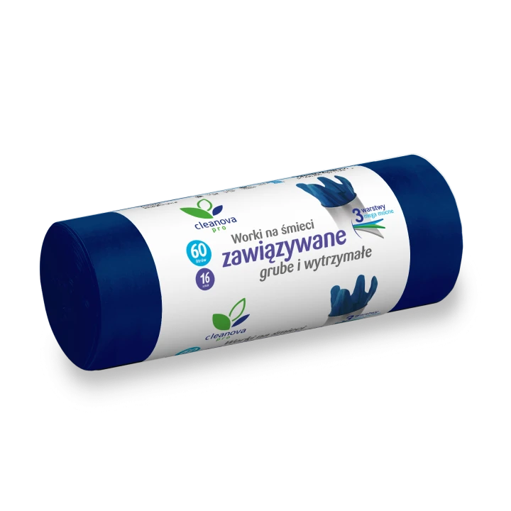 Worki na śmieci zawiązywane Grube i wytrzymałe 60L 16szt Cleanova Pro