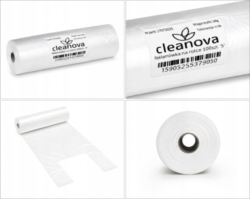 Zestaw 20 opakowań Reklamówka na rolce Cleanova HDPE, 10 mic, 42x34 cm 100 szt.