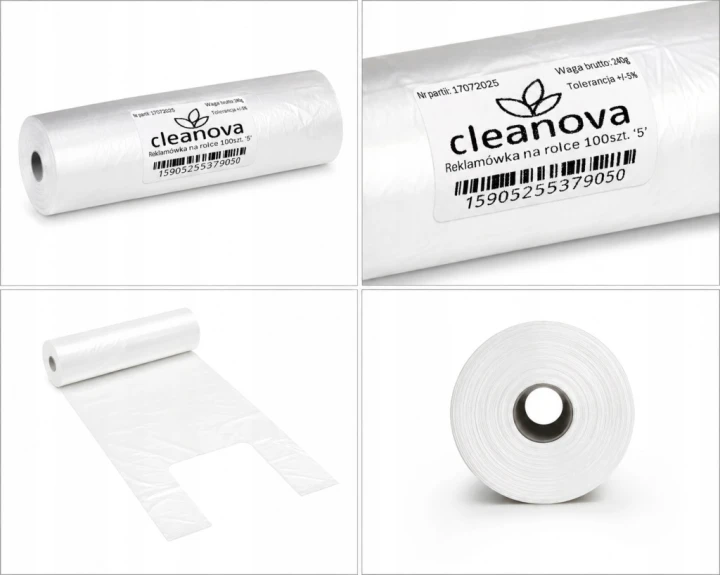 Zestaw 20 opakowań Reklamówka na rolce Cleanova HDPE, 10 mic, 42x34 cm 100 szt.