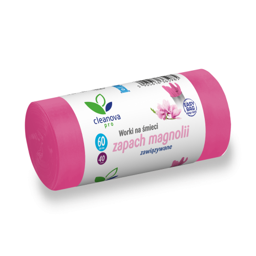 Zestaw 5 opakowań Worki na śmieci zawiązywane zapach magnolia 60l 40szt. Cleanova Pro EASY-BAG