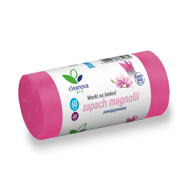 Zestaw 5 opakowań Worki na śmieci zawiązywane zapach magnolia 60l 40szt. Cleanova Pro EASY-BAG